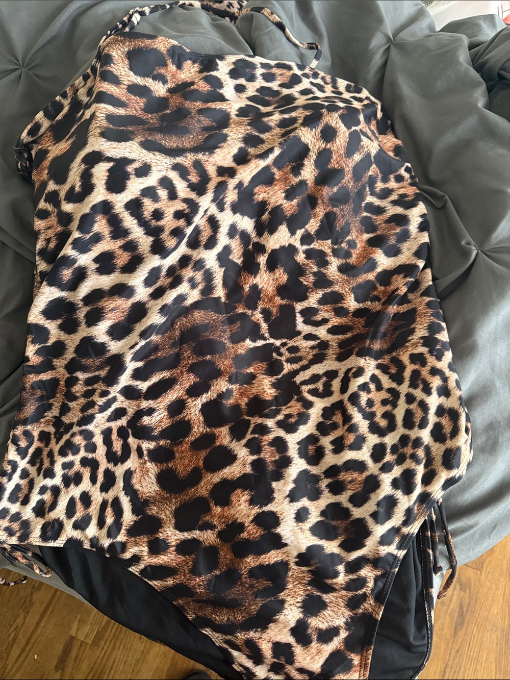 Fashion Nova Leopard Print One-Piece Swimsuit in Black and Brown